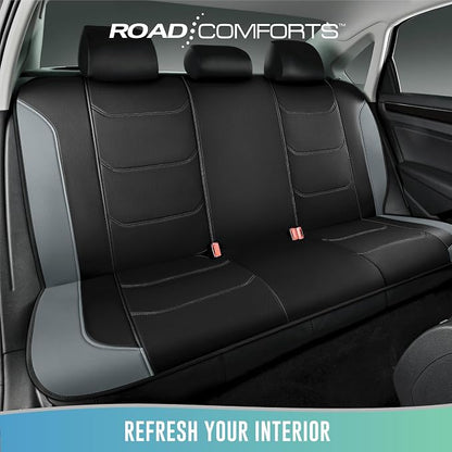 Road Comforts Seat Covers, Premium Leather Car Seat Covers Full Set,Airbag Compatible, Automotive Seat Covers Universal Fit Most Cars,Vans,Truck,SUV, Grey