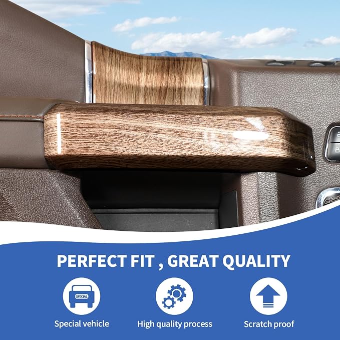 RAZPOY for F150 Inner Door Handles Covers & Door Handle Panel Trim Compatible with 2015-2020 Ford F150 Wood Grain Interior Accessories