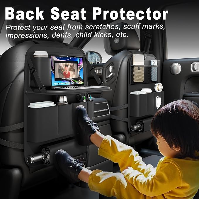 XDV Car Seat Organizers,Multi-functional Back Seat Protectors, Storage Pouches, Child kicking prevention and Tray Holders (for Cars, Kids, Seat Back and Rear Seats) (Black, 2 Pcs)