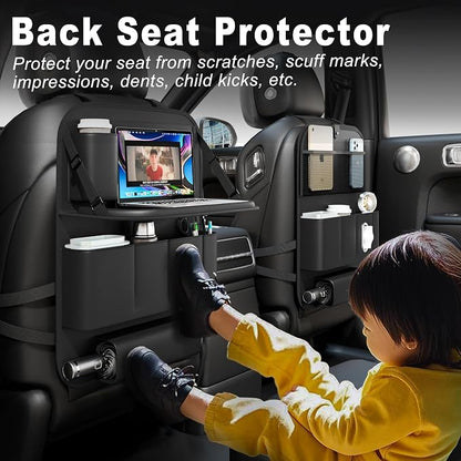 XDV Car Seat Organizers,Multi-functional Back Seat Protectors, Storage Pouches, Child kicking prevention and Tray Holders (for Cars, Kids, Seat Back and Rear Seats) (Black, 1 Pcs)