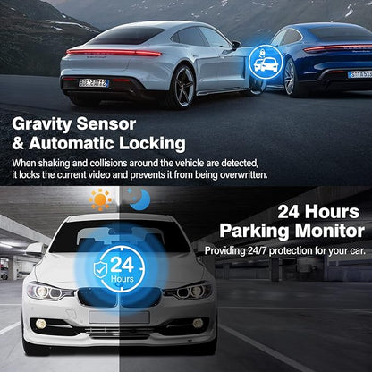 SHRINLUCK 2K Dual Dash Camera for Cars, Free 64G SD Card, FHD 2K+1080P Dash Cam Front and Rear,3.2'' IPS Screen,176° Wide Angle Dashcam,24H Parking Monitor,G-Sensor,Loop Recording,Night Vision,WDR