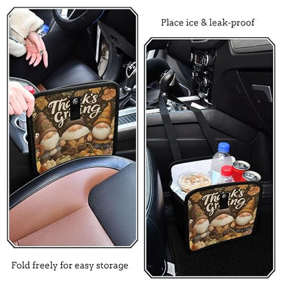 Car Trash Can Organizer Bin with Adjustable Strap for Back Front Seat Console Waterproof Leakproof Collapsible Portable 11 Inch Autumn Gnomes Pumpkin Brown