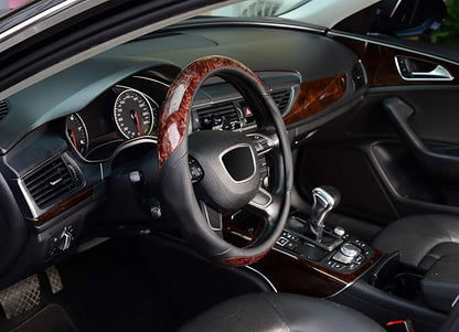 KAFEEK Small Size 14 inch Wood Grain Steering Wheel Cover, Black Microfiber Leather, Compatible for Prius Civic 14-14.25 inch Steering Wheel