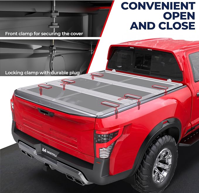 MOSTPLUS 6FT FRP Tri Fold Hard Truck Bed Tonneau Cover Compatible for 2005-2026 Nissan Frontier 3 Folding Fleetside Fiberglass 3 Folding Bed Cover 72Inch