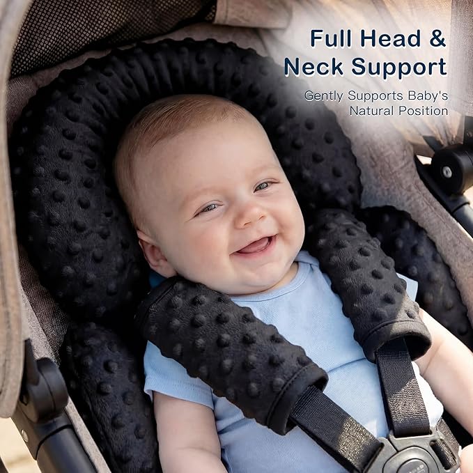 Pro Goleem Infant Car Seat Insert, Baby Head Neck Body Support, Soft Minky Newborn Car Seat Strap Pads, 2-in-1 Reversible, Boys and Girls, Black