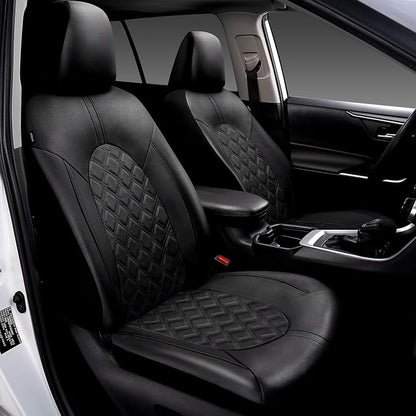 CAROMOP Luxury PU Leather Car Seat Covers Front Set - Anti-Stain Waterproof Automotive Seat Covers for Cars - Universal Car Interior Covers Seat Protectors for SUVs Pick-up Trucks(Black)