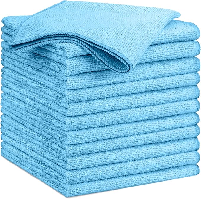 GLIMGLINT Blue Microfiber Cleaning Cloth,12PK Reusable Cleaning Rags, Highly Absorbent Shop Rags Bulk, All-Purpose Car Cleaning Towels for TV Screen, Kitchen, Bathroom, Restaurant Garage, 14"X12"