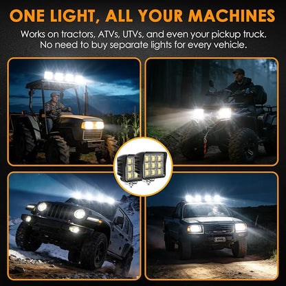 4.8Inch 288W 22000LM LED Tractor Light Bars, IP68 Waterproof Shockproof 12/24V LED Work Lights for Truck, 150° Flood Beam Off Road Light Bar for UTV ATV SXS and Heavy-Duty Equipment, 2PCS