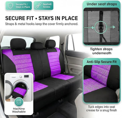 FH Group Automotive Car Seat Covers Rear Set Premium 3D Air Mesh Seat Covers, Airbag Compatible and Split Bench Cover Universal Fit Interior Accessories for Cars Trucks and SUVs - Purple