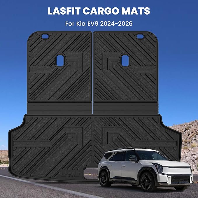 LASFIT Backrest & Cargo Mats for Kia EV9 2024-2026, All Weather TPE Easy Clean Durable No-Curling Custom Fit for Kia EV9 2026 2025 2024 Trunk Liners & Seatback, Black