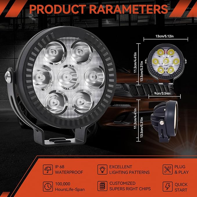2Pcs 4.5inch 120W LED Light Pods with Amber Covers, 12000LM Yellow Fog Light Pods LED Light Bar Offroad Driving Lights,for Jeep Wrangler Truck Car ATV SUV Motorcycle Cabin Boat (2Pcs 4.5Inch Lights)