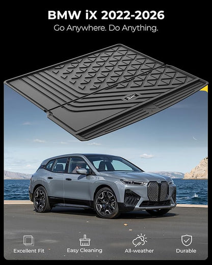 3W BMW iX Cargo Liner 2022 2023 2024 2025 2026 M60 xDrive All Weather TPE Car Accessories Odorless Anti-Slip Custom Fit Rear Trunk Mat, Black