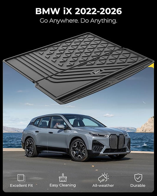 3W BMW iX Cargo Liner 2022 2023 2024 2025 2026 M60 xDrive All Weather TPE Car Accessories Odorless Anti-Slip Custom Fit Rear Trunk Mat, Black