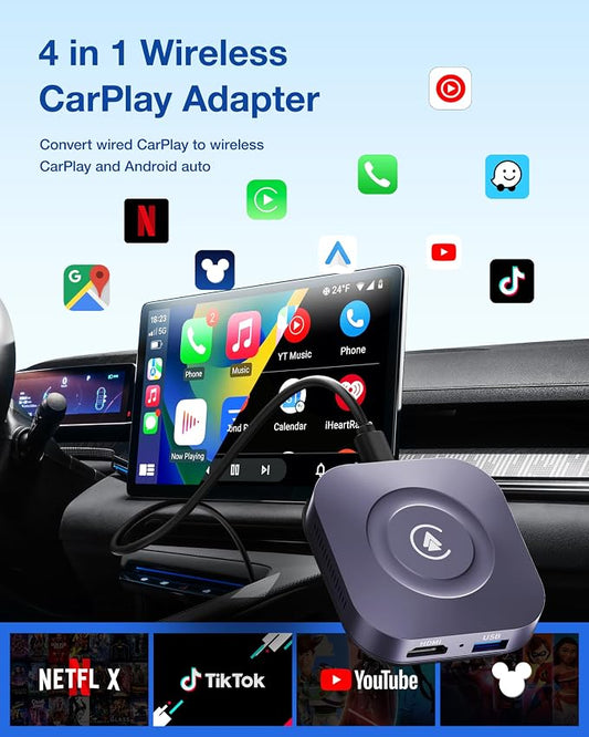 Magic Box 2026 Wireless CarPlay Adapter, AI Box Android Auto Supports Strea-ming Video for TikTok/YouTube, USB for Offline Media, Screen Mirroring Car Adapter for Factory Wired Car Play