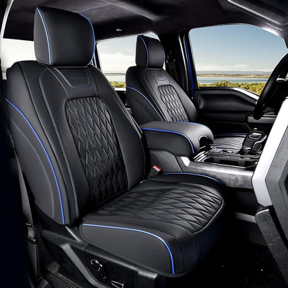 Coverado Leather Seat Cover, Custom Fit for Ford F150 Seat Covers, Ford F150 Truck Seat Covers Waterproof Fit for 2015-2026 F150 & 2017-2026 F250 F350 F450 Blueline - Front Pair