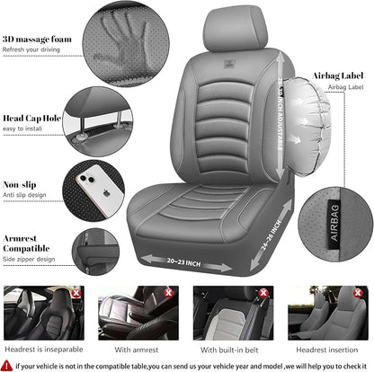CAR PASS 3D Foam PU Leather Car Seat Covers, Universal Seat Covers Full Sets for Trucks SUV Sedan Automotive Seat Covers Armrest Airbag Compatible Waterproof Comfortable Faux Nappa Leather All Gray