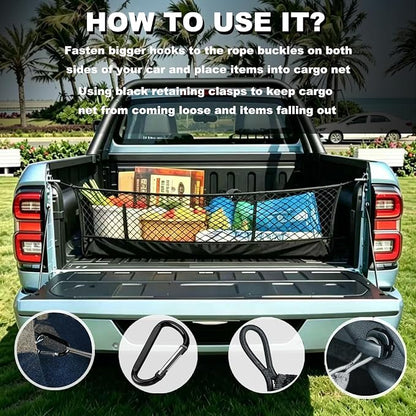 Envelope Style Cargo Net Compatible with Toyota Tacoma 2026 2025 2024 2023 2022 2021 2020 2019 2018 2017 2016 2015 2014 2013-2005 Trunk Car Rear Tailgate Touring Netting