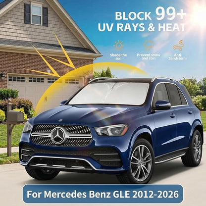 Windshield Sun Shade for Mercedes Benz GLE 2012-2025 2026 Sunshade Front Window Shade Custom Fit GLE Accessories Sun Visor Foldable Shade Blocks UV Rays Accessories
