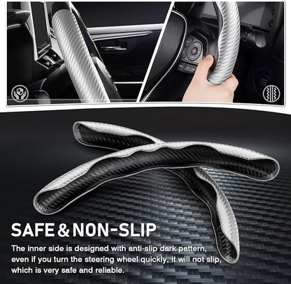 Cartist Steering Wheel Cover, Carbon Fiber Steering Wheel Cover Men/Women, Anti-Slip, Heat Resistant, Durable, Universal for 99% Car Interior Accessories (Silver)