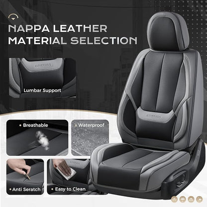 Coverado Seat Covers, Car Seat Covers Full Set, Leather Seat Covers for Cars, Car Seat Protector, Gray Car Seat Covers Front Seats and Back Seats Universal Fit for Most Cars Black