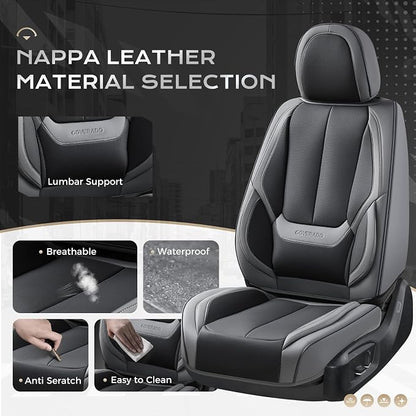 Coverado Car Seat Covers Full Set, Car Seat Protector Waterproof, Nappa Leather Car Seat Cushion, Seat Covers for Cars, Front Seats and Back Universal Fit for Most Cars