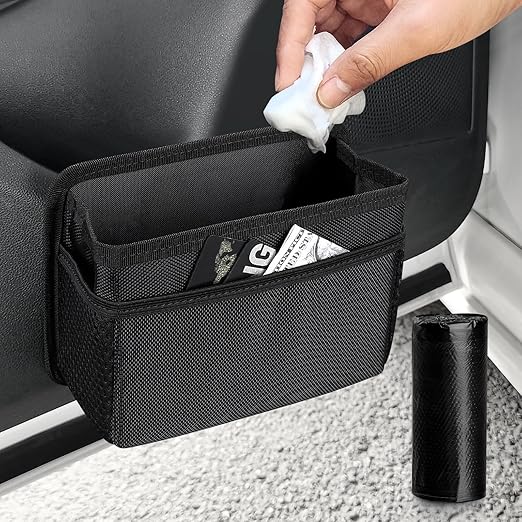 Accmor Collapsible Car Trash Can, Vehicle Garbage Organizer Holder Bin with One Roll Trash Bag, Waterproof Hanging Mini Auto Dustbin Accessories Storage Container for Vans, SUVs