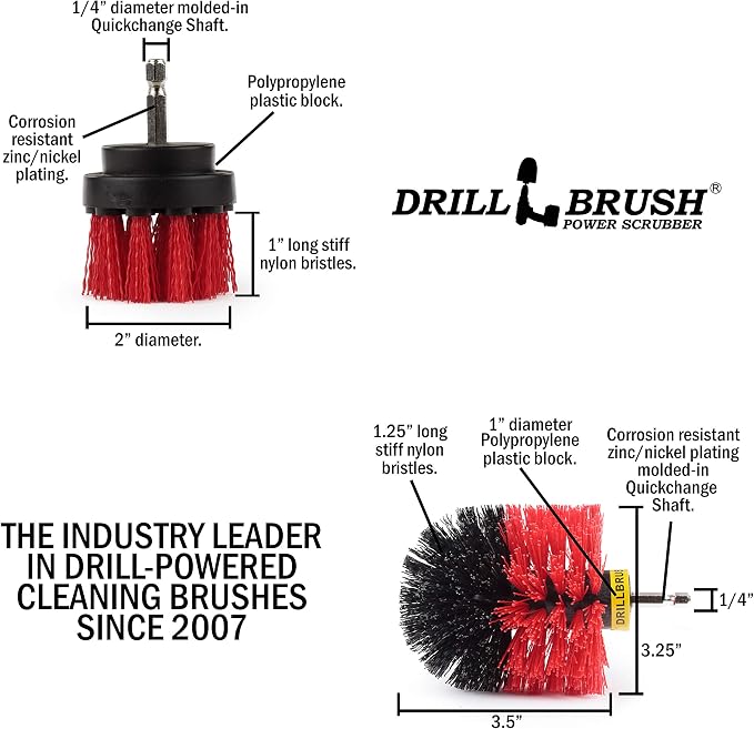 2 Piece Red Stiff Brush Cleaning Set - Outdoor Cleaning Brush Sets - Home Siding Cleaning Brush - Masonry Brick and Stone Cleaning Tools - Deck and Patio Scrubbers - Gutter Cleaning Outdoor Brush Set
