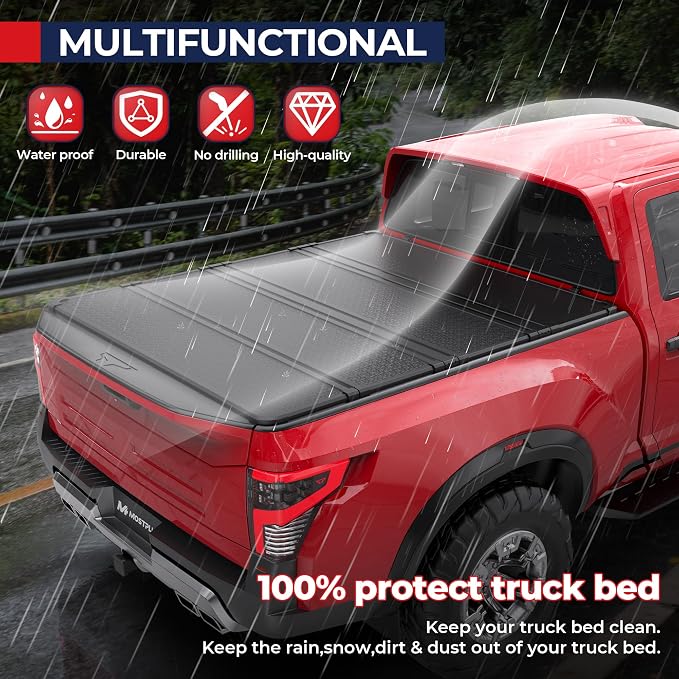 MOSTPLUS 5.5 FT Quad Fold Hard Truck Bed Tonneau Cover Compatible with 2016-2026 Nissan Titan Fleetside 67Inch (w/o Titan Box) 4 Fold Aluminum Bed