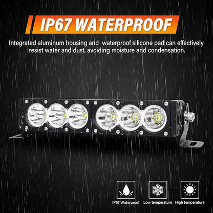 AUXTINGS 12 inch Single Row White LED Light Bar 60W Off Road Light Bar Spot Beam LED Work Light Truck UTV 4x4 Cars SUVs ATVs Boats Fog Driving Light with Wiring Harness kit