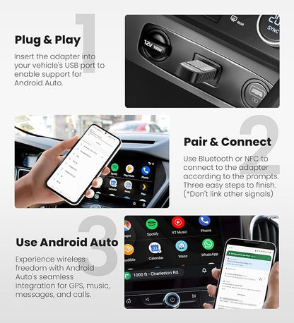 ByteWave Android Auto Wireless Adapter, 8s Fast Mini Wireless Android Auto Adapter with NFC Instant Connect, 5.8GHz WiFi Bluetooth 5.3 Stable Plug & Play USB-A/Type-C Car Dongle for Android 12+
