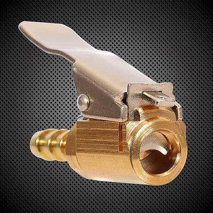 Toolwiz Lock on Air Chuck Inflate Locking with Clip, 1/4 Inch Brass Portable Tire Inflator Nozzle Presta Valve Adapter Tire Chucks Air Compressor Attatchments Hose End with Barb Connector,2pcs