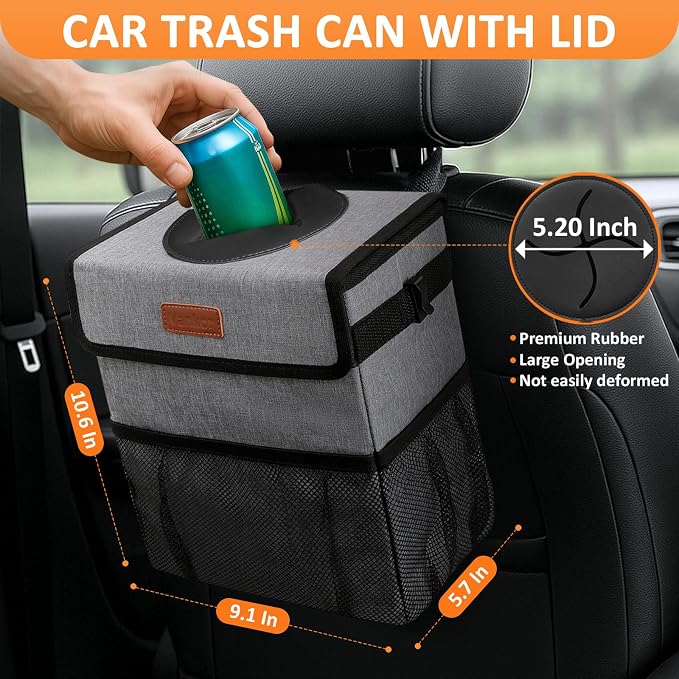 Vankor Car Trash Can Trash Bag Bin Hanging Waterproof Automotive Car Garbage Cans Leak Proof Vehicle Trash Can Grey