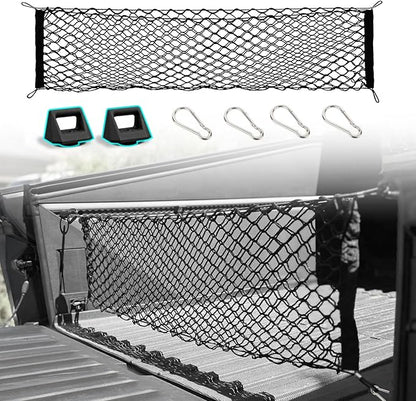 BestEvMod Envelope Style Cargo Net for Pickup Truck Bed Fit for Tesla Cybertruck 2026 2025 2024 Extra Strong Hook Stretchable Trunk Cargo Organizer with 2 L Track Hooks (Metal Hooks, Stand Envelope)