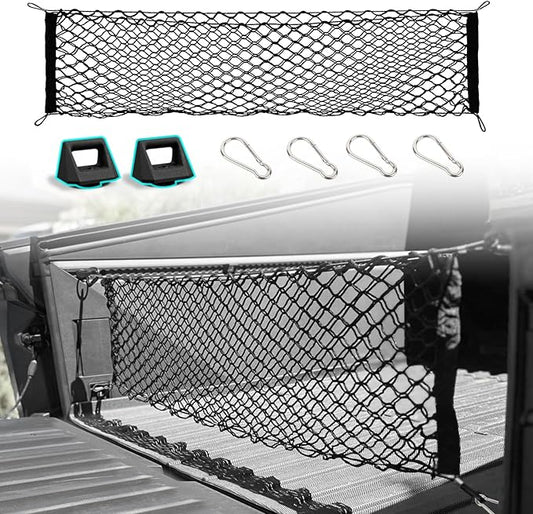 BestEvMod Envelope Style Cargo Net for Pickup Truck Bed Fit for Tesla Cybertruck 2026 2025 2024 Extra Strong Hook Stretchable Trunk Cargo Organizer with 2 L Track Hooks (Metal Hooks, Stand Envelope)