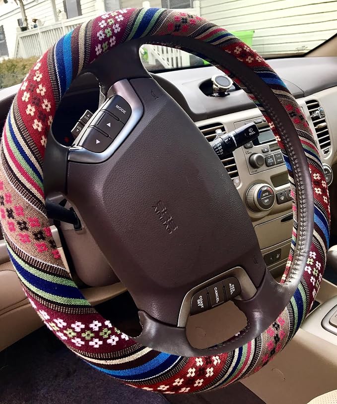 Boho Steering Wheel Cover for Women Men Baja Blanket Enthic Car Steering Wheel Cover Ethnic Car SUV Wheel Protector, Breathable, Anti-Slip, Odorless, Universal Fit 14.5-15 Inch