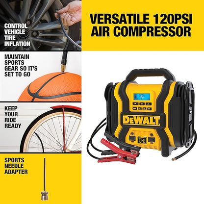 DEWALT DXAEPS14 2000 Peak Battery Amp 12V Automotive Battery Booster Jump Starter/Power Station with 120 PSI Compressor, 500W AC Power Inverter, and 15W USBa & 25W USB Ports