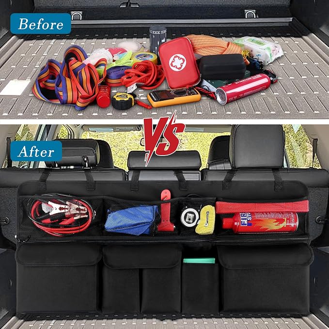 Car Trunk Organizer, Upgraded Version Expand Space Hanging Trunk Organizer with Adjustable Straps, Collapsible Waterproof Suv Trunk Organizers, Sturdy Space Saver Frees for SUV, Truck