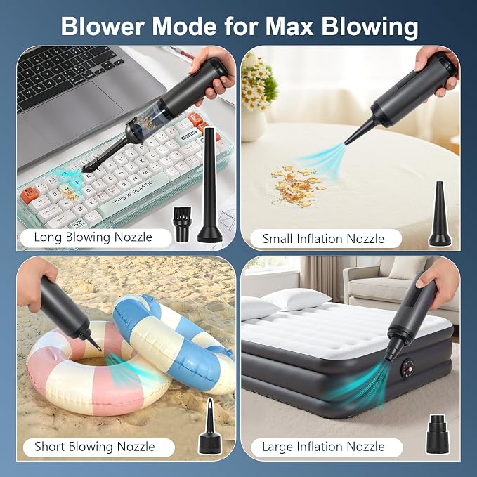 Car Vacuum Portable Cordless, 17000Pa 2 in 1 Vacuum Cleaner&Air Duster, 100W Brushless Motor Handheld Vacuum Cordless with 6000mAh Battery, Multi-Nozzles for Car, Home, Office, Pet