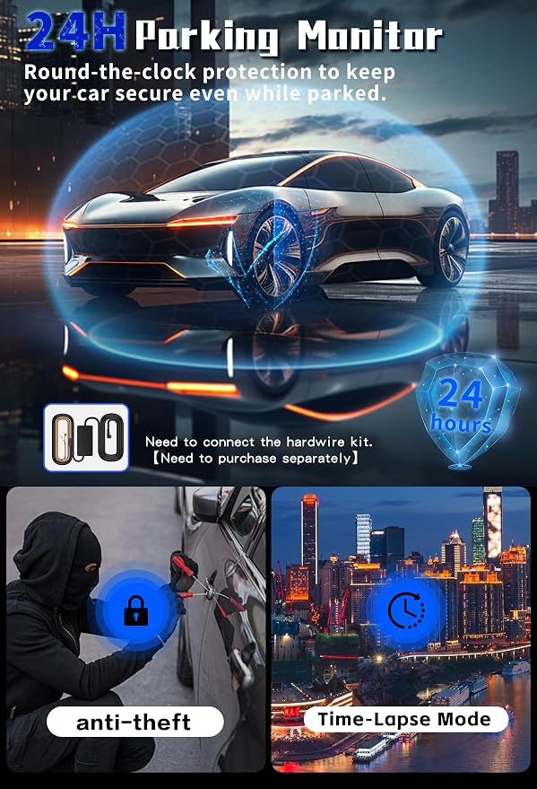 4K Dash Cam Front and Rear, G-Sensor, Free 64GB Card Included, 5.8GHz WiFi with Dash Camera for Cars, Time-Lapse Recording, 3" HD IPS, 24H Parking Mode,Night Vision