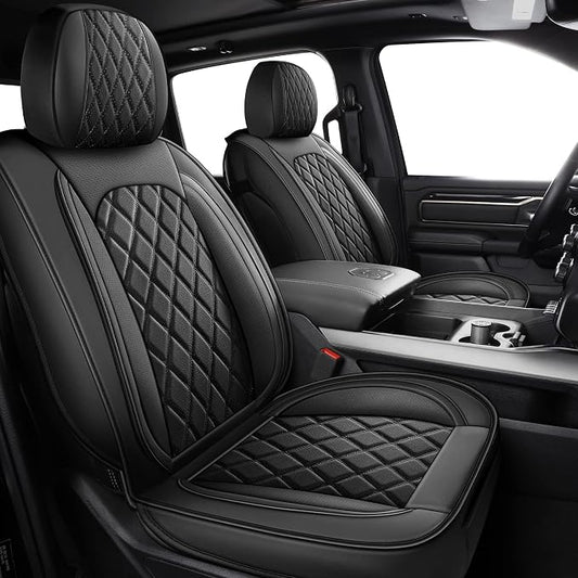 MIROZO Truck Seat Covers Full Set for Ram, Waterproof Ram 1500 Seat Cover Leather Seat Cover Compatible with 2009-2026 Ram 1500/2500/3500 Crew Quad Cab Pickup with Split Curved Bench 40/60,Black