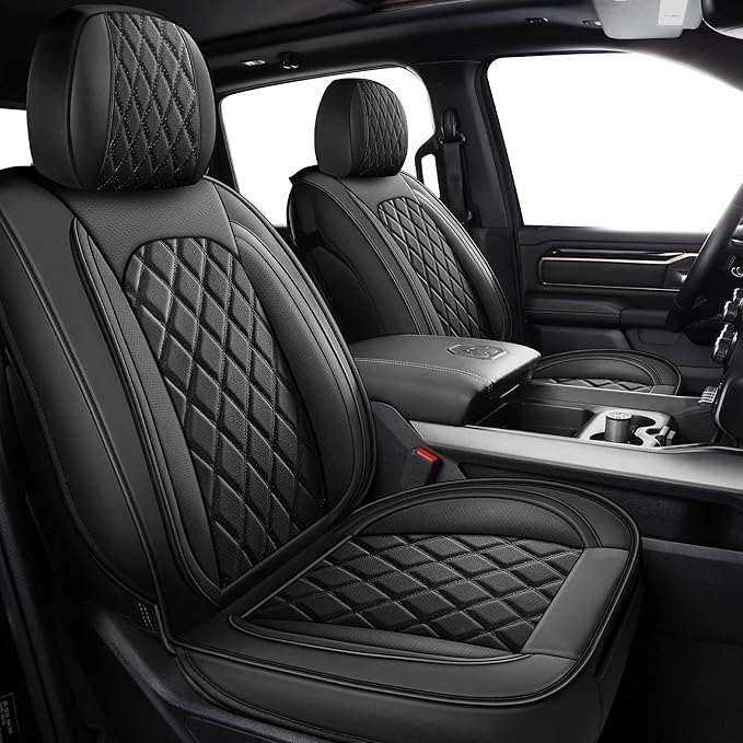 MIROZO Front Seat Covers for Ram,Waterproof Truck Seat Cover Car Seat Protector Compatible with 2009-2026 RAM 1500/2500/3500 Crew Quad Cab Pickup Cushions (2 PCS Front,Black)