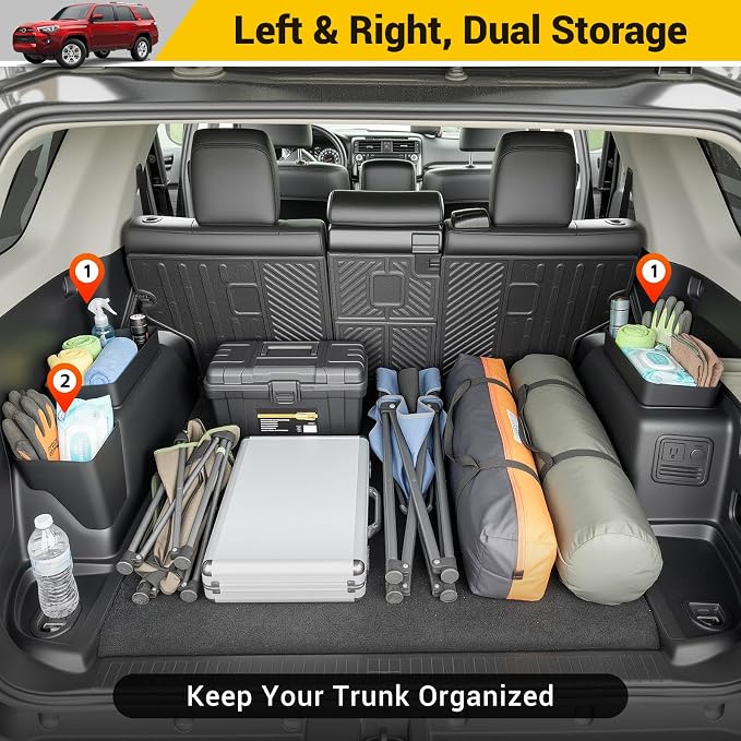 Rear Trunk Organizer for 2010-2024 Toyota 4Runner 5-Seat 2nd Row Accessories, Storage Bin Trunk Side Storage Box Cargo Tray for 10-24 4 Runner(3Pcs Left+Upper Side,Not for 7-Seat)