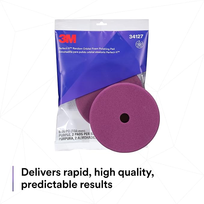 3M Perfect-It Random Orbital Foam Polishing Pad, 6"/150 mm, Purple, 34127, for Automotive Compounding and Polishing