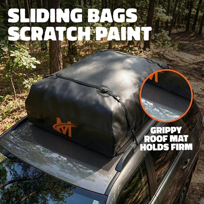 Mockins 16 Cu Ft Weatherproof No Rack Rooftop Cargo Carrier Bag 45"x34"x18" | Rooftop Cargo Bag for Top of Car | Car Topper Luggage Carrier Waterproof Set w/ Accessories | Vehicle Soft-Shell Carriers