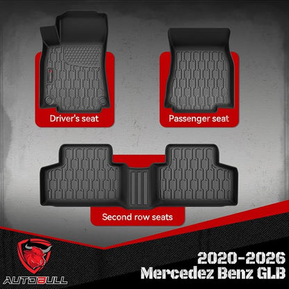 Floor Mats Compatible with 2020-2024 2025 2026 GLB, All Weather TPE Floor Liners, Custom Fit Car mats, 1st & 2nd Row, Black