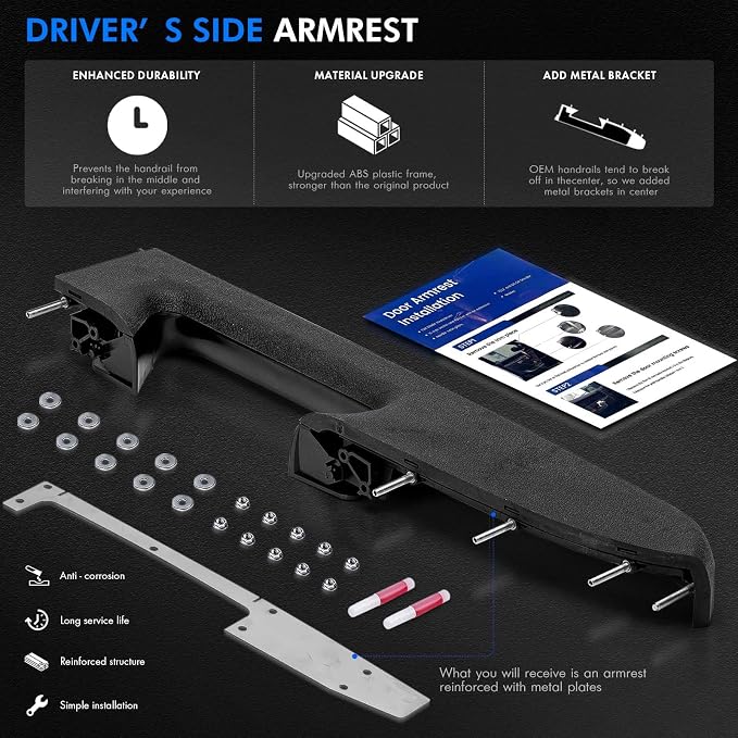 22818465 Front Left Driver Side Armrest Repair Kit Fit for Chevy Silverado 1500 2500HD 3500HD 2010-2014 For GMC Sierra 1500 2500 HD 3500 HD 2010-2014 Door Panel with Release Handle Below Armrest Black