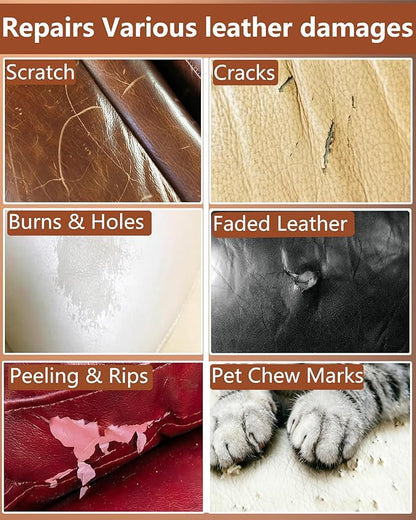 Leather Repair Kit for Furniture - 10 Color Vinyl Repair Kit for Sofa/Jacket/Car Seats/Purse/Shoes/Couch - Fix Scratches/Tears/Holes/Peeling on Bonded/Pleather/Genuine