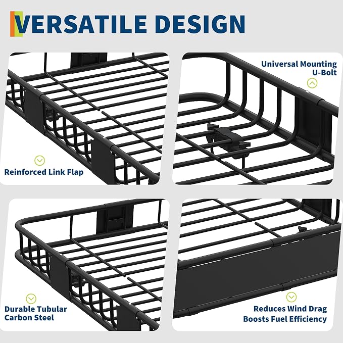 Universal Roof Rack Basket 64" x 39" x 6",Rooftop Cargo Carrier 300 Lb, Rust-Proof Roof Basket for SUVs, Trucks & Vehicles