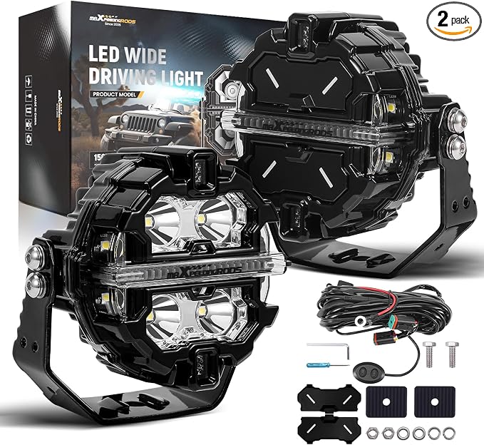 maXpeedingrods 2X 3.5 Inch 160W LED Offroad Pod Lights, Round Light Bar 19200LM Bright with Amber/White DRL 3 Modes, 270°Side Shooter for Trucks Jeep Pickup ATV UTV Motorcycles, with 4 Black Covers