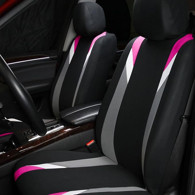FH Group Premium Modernistic Flat Cloth Car Seat Covers – Universal Fit, Washable Seat Covers for SUV Sedan Van, Pink, Full Set